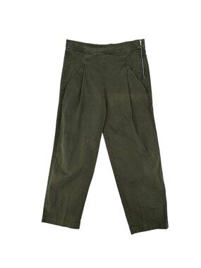 Ischiko Womens Olive Green Tapered Pants With Side Zipper Cotton Blend